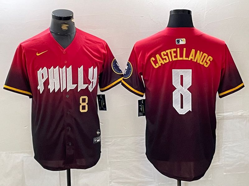 Men Philadelphia Phillies #8 Castellanos Red City Edition Nike 2024 MLB Jersey style 2